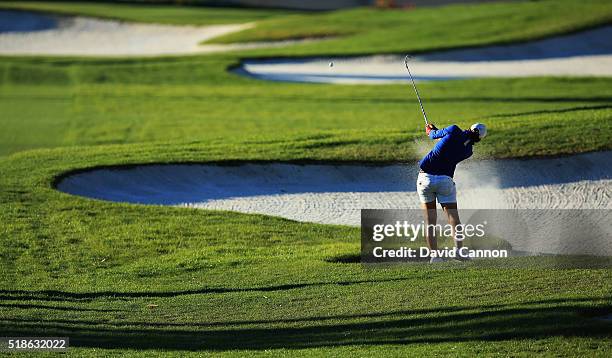 Carlota Ciganda of Spain plays her second shot on the par 5, 18th hole during the second round of the 2016 ANA Inspiration at the Mission Hills...