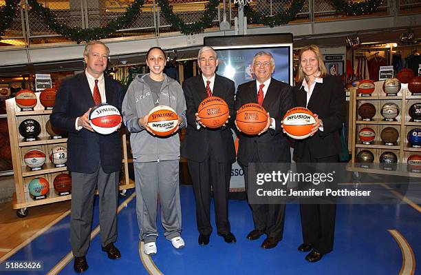 Scott Creelman, president of Spalding, Diana Taurasi, WNBA Rookie of the Year, Jack Ward, chairman and CEO of Russell Corporation, David Stern,...