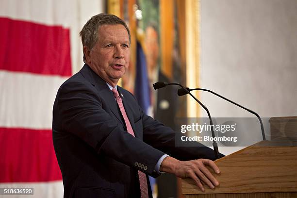 John Kasich, governor of Ohio and 2016 Republican presidential candidate, speaks during the "Wisconsin Decides 2016" hosted by Republican Party of...