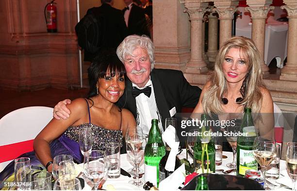 Tracie Mayer, niece of Quincy Jones, Gisela Muth and her husband Hans Georg Muth during the 7th 'Filmball Vienna' at City Hall on April 1, 2016 in...