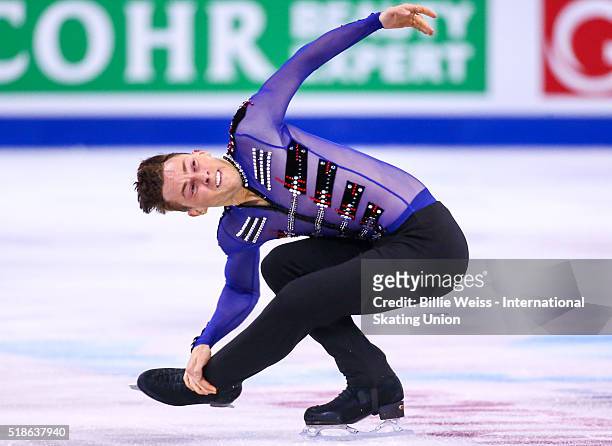 Adam Rippon of the United States competes during Day 5 of the ISU World Figure Skating Championships 2016 at TD Garden on April 1, 2016 in Boston,...
