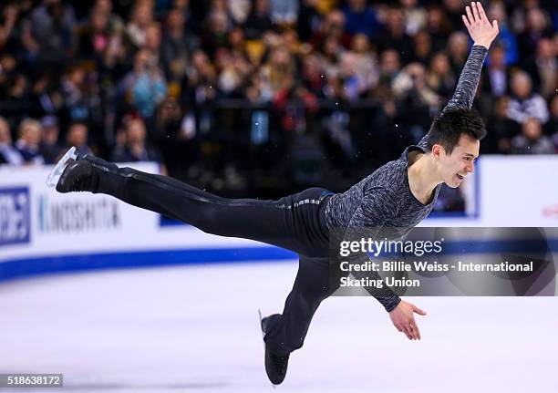 Patrick Chan of Canada competes during Day 5 of the ISU World Figure Skating Championships 2016 at TD Garden on April 1, 2016 in Boston,...