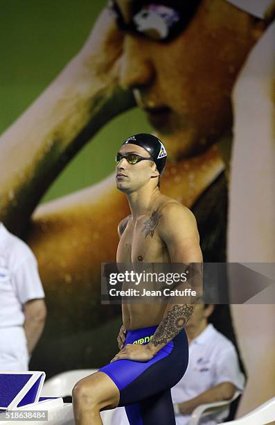 Giacomo Perez Dortona of France competes in the men's 100m breast stroke final during day 4 of the French National Swimming Championships at Piscine...