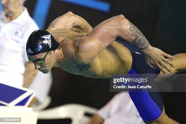 Giacomo Perez Dortona of France competes in the men's 100m breast stroke final during day 4 of the French National Swimming Championships at Piscine...