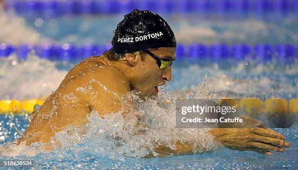 Giacomo Perez Dortona of France competes in the men's 100m breast stroke final during day 4 of the French National Swimming Championships at Piscine...