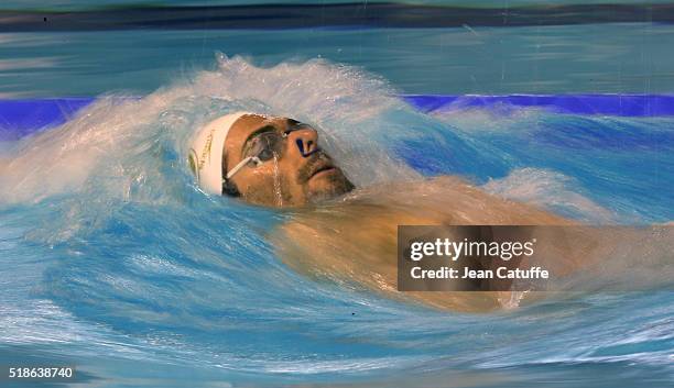 Camille Lacourt of France warms up during day 4 of the French National Swimming Championships at Piscine Olympique d'Antigone on April 1, 2016 in...