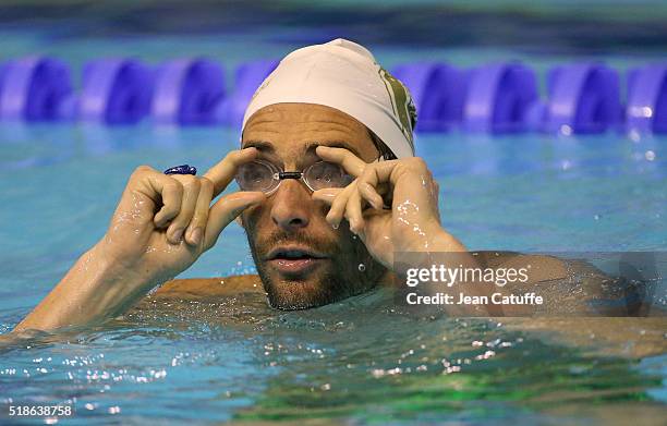 Camille Lacourt of France warms up during day 4 of the French National Swimming Championships at Piscine Olympique d'Antigone on April 1, 2016 in...