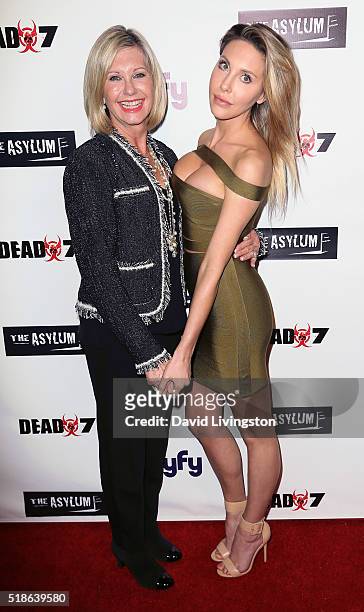 Singers/mother & daughter Olivia Newton-John and Chloe Lattanzi attend the premiere of Syfy's "Dead 7" at Harmony Gold on April 1, 2016 in Los...