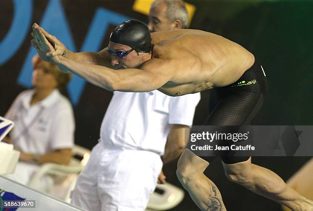 Fabien Gilot of France competes in the men's 100m freestyle on day 4 of the French National Swimming Championships at Piscine Olympique d'Antigone on...