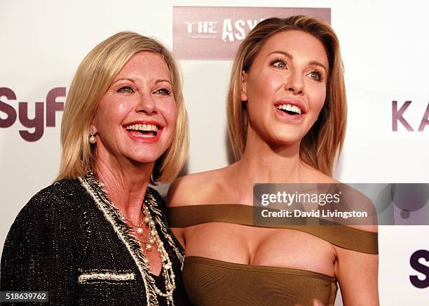 Singers/mother & daughter Olivia Newton-John and Chloe Lattanzi attend the premiere of Syfy's "Dead 7" at Harmony Gold on April 1, 2016 in Los...