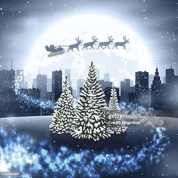 winter landscape with santa claus - christmas town stock illustrations