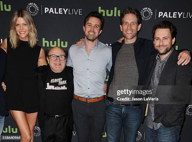 Kaitlin Olson, Danny DeVito, Rob McElhenney, Glenn Howerton and Charlie Day attend an evening with "It's Always Sunny In Philadelphia" at The Paley...