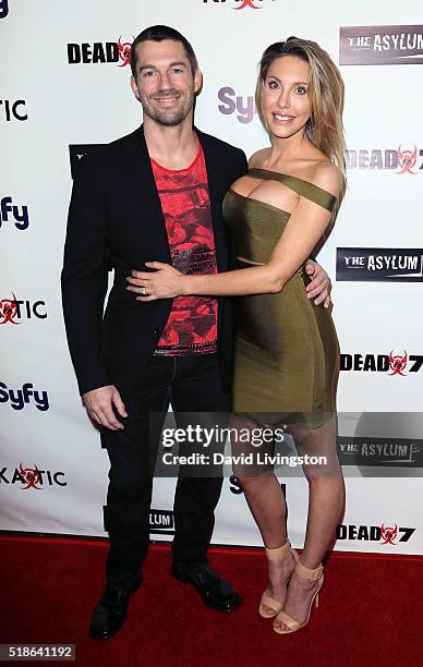 Singer Chloe Lattanzi and James Driskill attend the premiere of Syfy's "Dead 7" at Harmony Gold on April 1, 2016 in Los Angeles, California.
