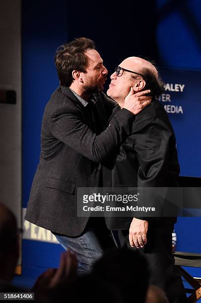 Actor/Executive Producer Charlie Day and actor Danny DeVito speak onstage at An Evening With 'It's Always Sunny In Philadelphia' at The Paley Center...