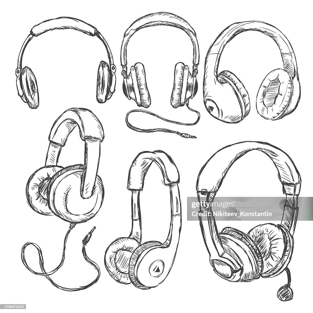 Vector Conjunto De Boceto Circumaural Auriculares Ilustración de stock ...