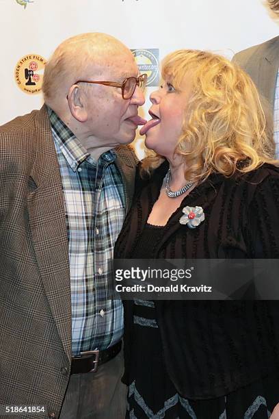 Ed Asner and Sally Struthers jokingly kiss as they attend the 14th Annual Garden State Film Festival on AprilL 1, 2016 in Atlantic City, New Jersey.