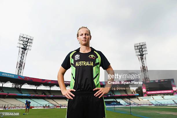 Meg Lanning, Captain of Australia poses during previews ahead of the Women's ICC World Twenty20 Indis Final between Australia and West Indies on...