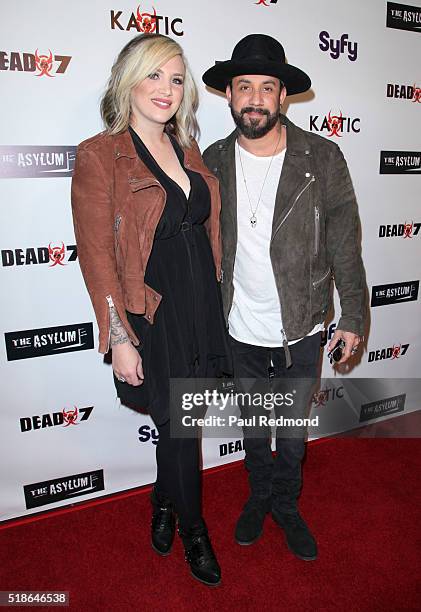 Musician AJ McLean and wife Rochelle Deanna Karidis on the red carpet for the Premiere of Syfy's "Dead 7" at Harmony Gold on April 1, 2016 in Los...