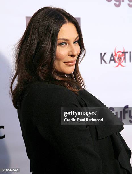 Actress Lauren Kitt Carter on the red carpet for the Premiere of Syfy's "Dead 7" at Harmony Gold on April 1, 2016 in Los Angeles, California.