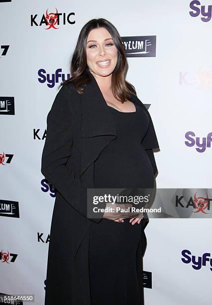 Actress Lauren Kitt Carter on the red carpet for the Premiere of Syfy's "Dead 7" at Harmony Gold on April 1, 2016 in Los Angeles, California.