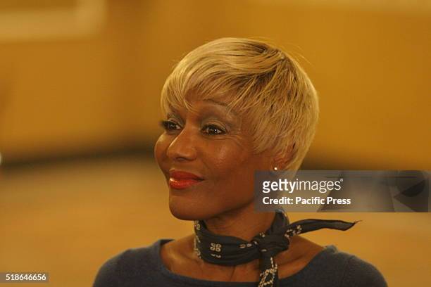 Amii Stewart during the press conference in the foyer of the Teatro Augusteo in Napoli. The cast of the musical "La Via del successo" meet the press...