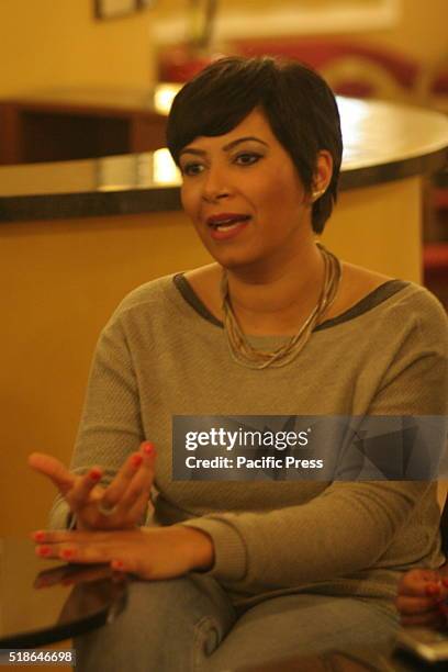Lucy Campety during the press conference in the foyer of the Teatro Augusteo in Napoli. The cast of the musical "La Via del successo" meet the press...