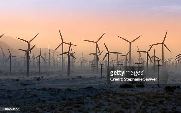 california, palm springs wind turbines in desert - palm springs california stock-fotos und bilder
