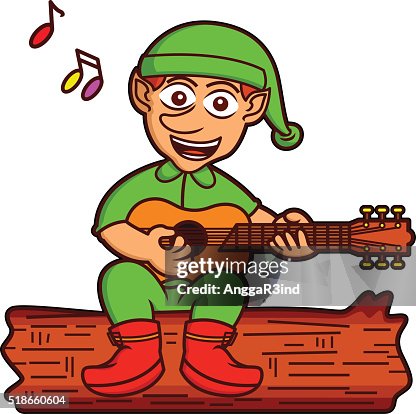 Elf Singing While Playing Guitar Cartoon High-Res Vector Graphic ...