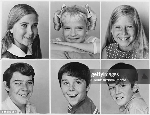 Child cast members of the US TV sitcom 'The Brady Bunch', September 1969. Top : Maureen McCormick, Susan Olsen and Eve Plumb. Bottom : Barry...