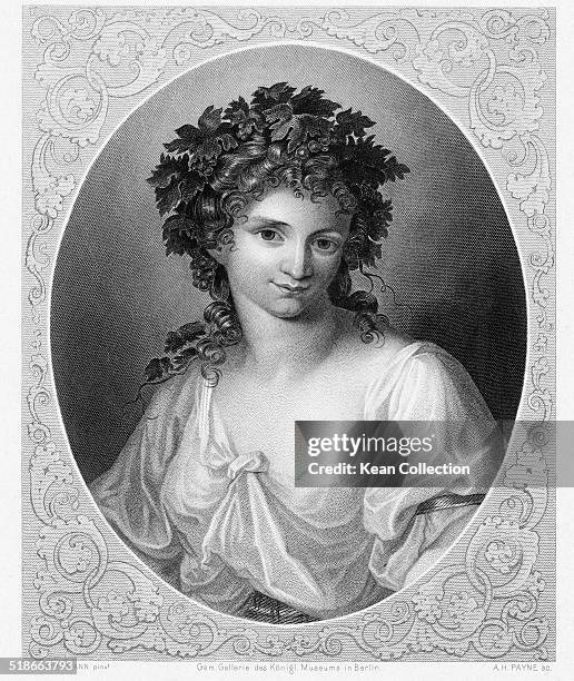 Austrian painter, Angelica Kauffman , circa 1780. From an original engraving by A.H. Payne after a painting by Angelica Kauffman.