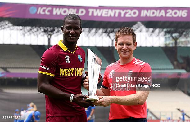 Eoin Morgan, Captain of England and Darren Sammy, Captain of the West Indies pictured during a Captain's Photocall ahead of the Womens ICC World...