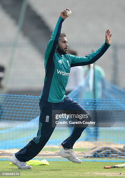 Adil Rashid of England during a nets session ahead of tomorrrow's ICC World Twenty20 India 2016 Final between England and West Indies at Eden Gardens...