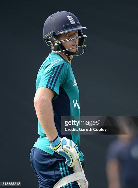 Jos Buttler of England during a nets session ahead of tomorrrow's ICC World Twenty20 India 2016 Final between England and West Indies at Eden Gardens...