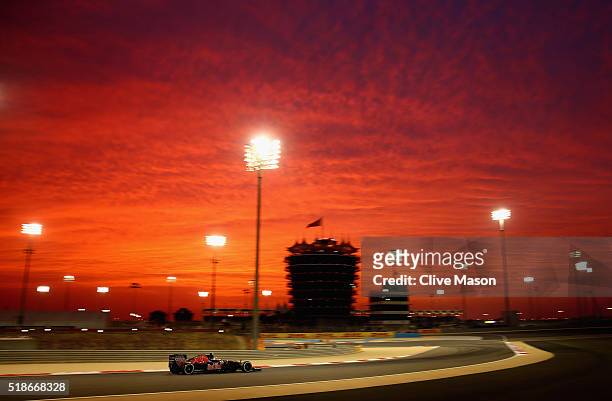 Carlos Sainz of Spain drives the Scuderia Toro Rosso STR11 Ferrari 059/5 turbo on track during practice for the Bahrain Formula One Grand Prix at...