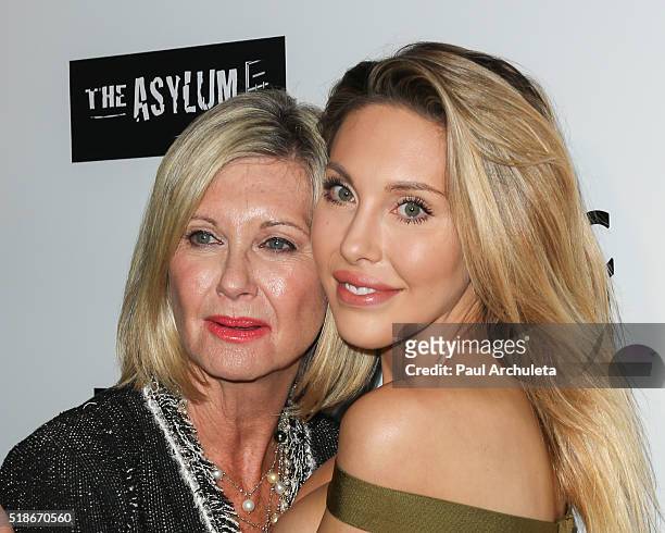 Singers / Actors Olivia Newton-John and Chloe Rose Lattanzi attend the premiere of Syfy's "Dead 7" at Harmony Gold on April 1, 2016 in Los Angeles,...
