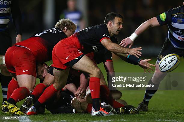 Neil de Kock of Saracens during the Aviva Premiership match between Bath Rugby and Saracens at the Recreation Ground on April 1, 2016 in Bath,...