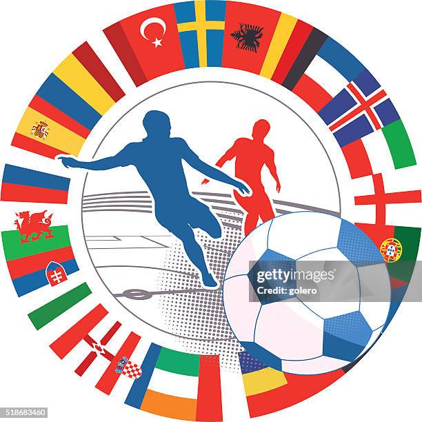 internationalen fußball spiel vektor-symbol mit flaggen - fußball europameisterschaft stock-grafiken, -clipart, -cartoons und -symbole