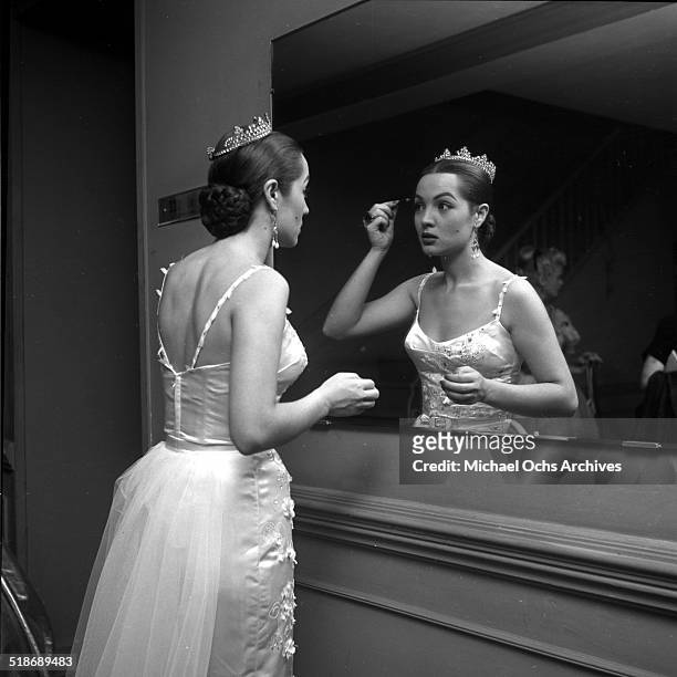 Spanish singer and actress Sara Montiel gets ready for the Ed Sullivan Show in Los Angeles,CA.