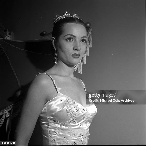 Spanish singer and actress Sara Montiel gets ready for the Ed Sullivan Show in Los Angeles,CA.