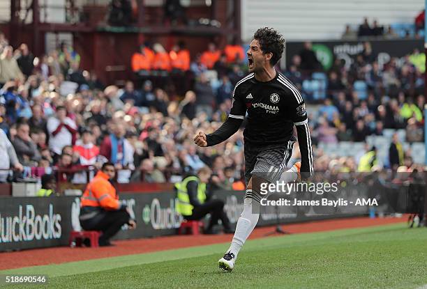 Alexandre Pato of Chelsea celebrates after scoring a goal to make it 0-2 during the Barclays Premier League match between Aston Villa and Chelsea at...