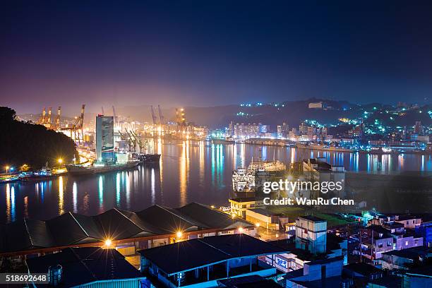 night view of keelung - keelung stock pictures, royalty-free photos & images