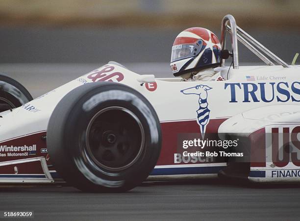 Eddie Cheever of the United States drives the USF&G Arrows Megatron Arrows A10 Megatron Straight-4 turbo during the Shell Oils British Grand Prix...