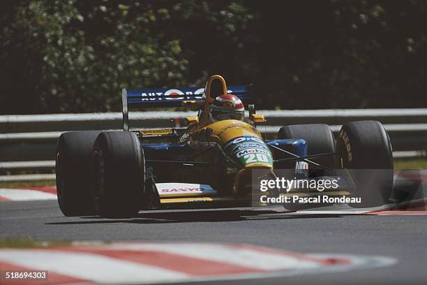 Nelson Piquet of Brazil drives the Camel Benetton Ford Benetton B191Ford V8 during practice for the Belgian Grand Prix on 24th August 1991 at the...