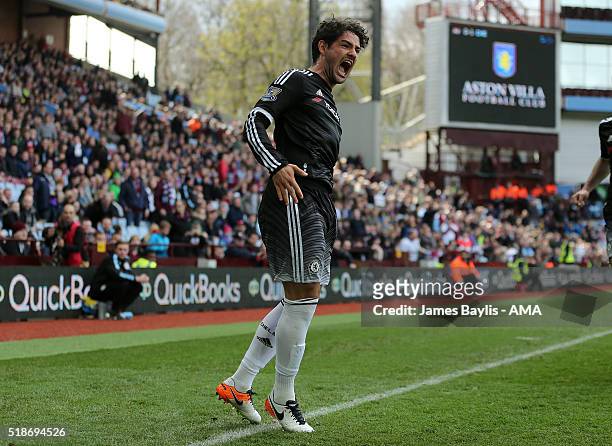 Alexandre Pato of Chelsea celebrates after scoring a goal to make it 0-2 during the Barclays Premier League match between Aston Villa and Chelsea at...