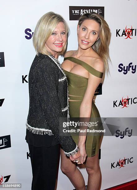 Singer Olivia Newton-John and her daughter Chloe Lattanzi on the red carpet for the Premiere of Syfy's "Dead 7" at Harmony Gold on April 1, 2016 in...