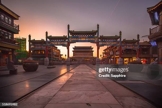 qianmen street at night, beijing, china - china lantern stock pictures, royalty-free photos & images