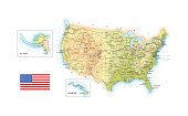 USA - detailed topographic map - illustration