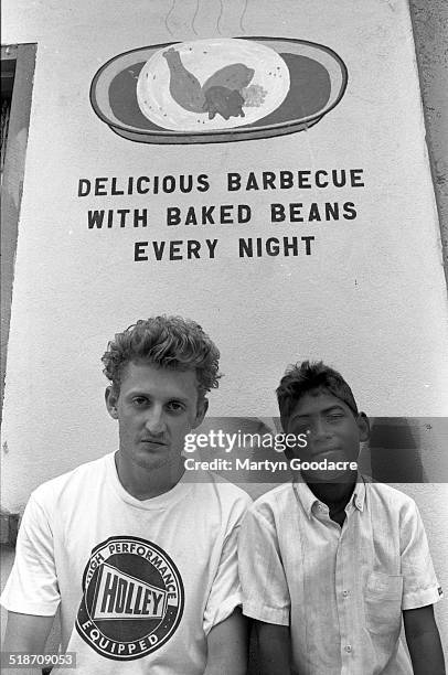 Actor and director Alex Winter during a Bomb The Bass video shoot, Belize, 1992.