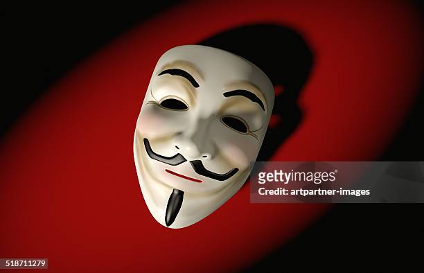 mask of guy fawkes on red - guy fawkes mask stock pictures, royalty-free photos & images