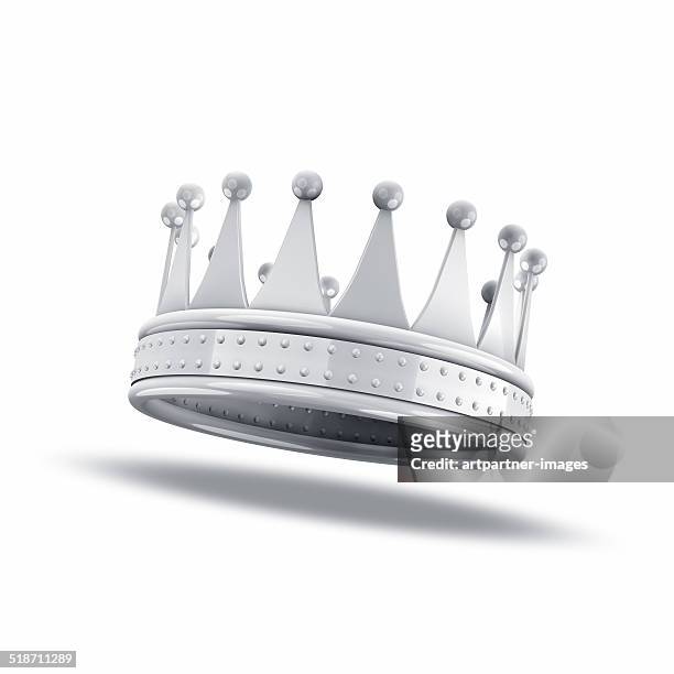 white crown on white background - krone kopfbedeckung stock-fotos und bilder